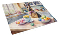 Decorating Easter German Shepherd Cutting Board Tempered Glass Kitchen Cutting Surface, Heat Resistant Chopping, Non-Slip Feet, Food Prep & Serving