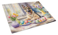 Decorating Easter German Shepherd Cutting Board Tempered Glass Kitchen Cutting Surface, Heat Resistant Chopping, Non-Slip Feet, Food Prep & Serving