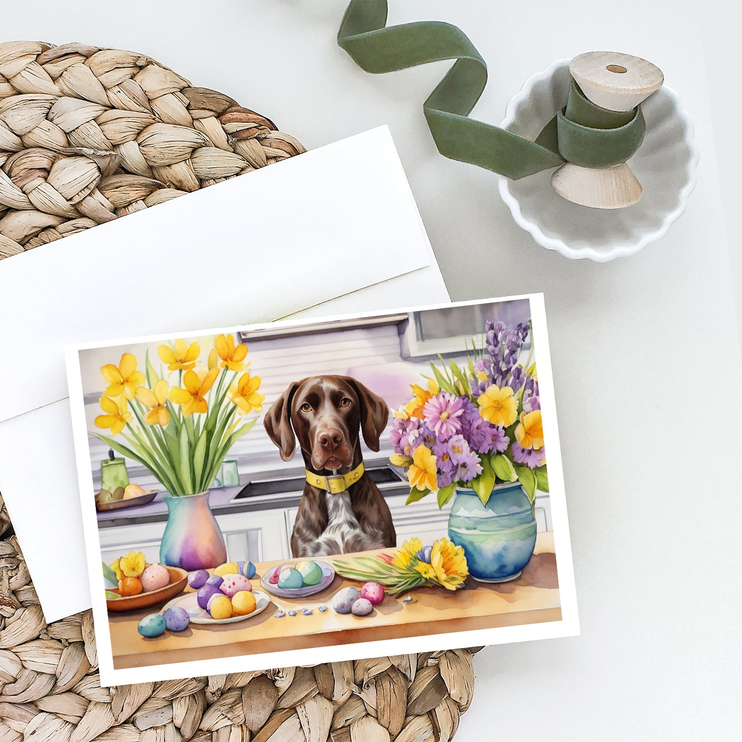Decorating Easter German Shorthaired Pointer Greeting Cards Pack of 8 Blank Cards with Envelopes Whimsical A7 Size 5x7