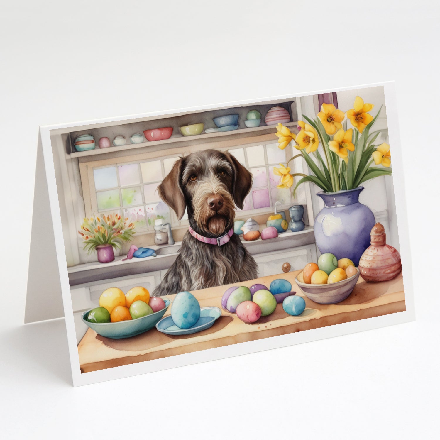 Decorating Easter German Wirehaired Pointer Greeting Cards Pack of 8 Blank Cards with Envelopes Whimsical A7 Size 5x7