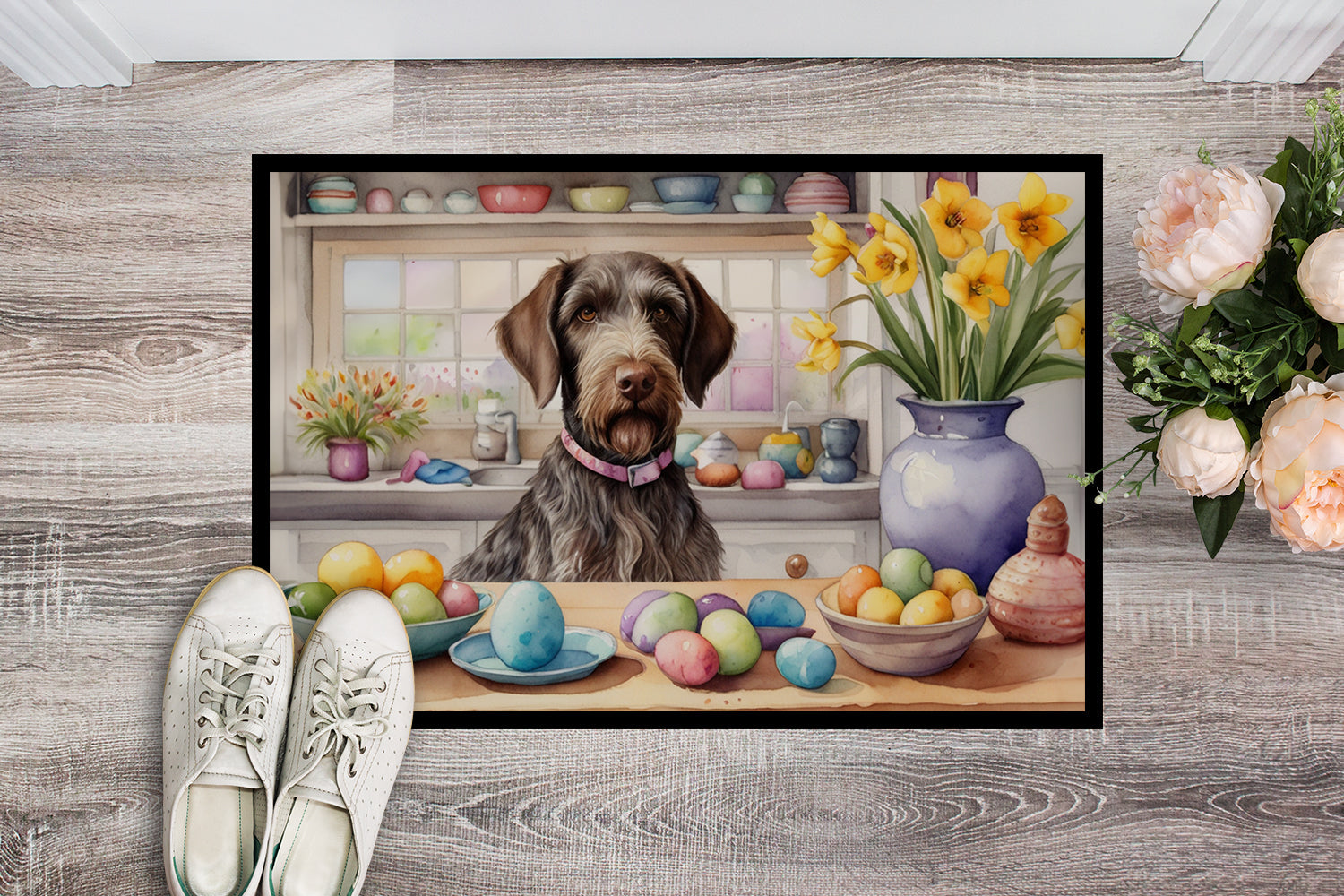 Decorating Easter German Wirehaired Pointer Doormat Indoor Outdoor 24H X 36W Front Door Mat Rugs for Entryway, Non Slip Washable Low Pile,