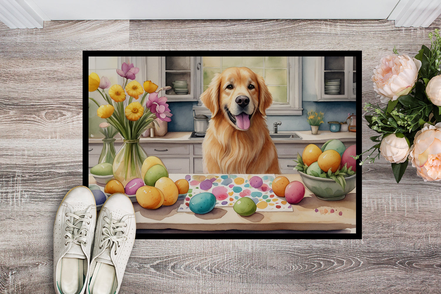Decorating Easter Golden Retriever Doormat Indoor Outdoor 24H X 36W Front Door Mat Rugs for Entryway, Non Slip Washable Low Pile,
