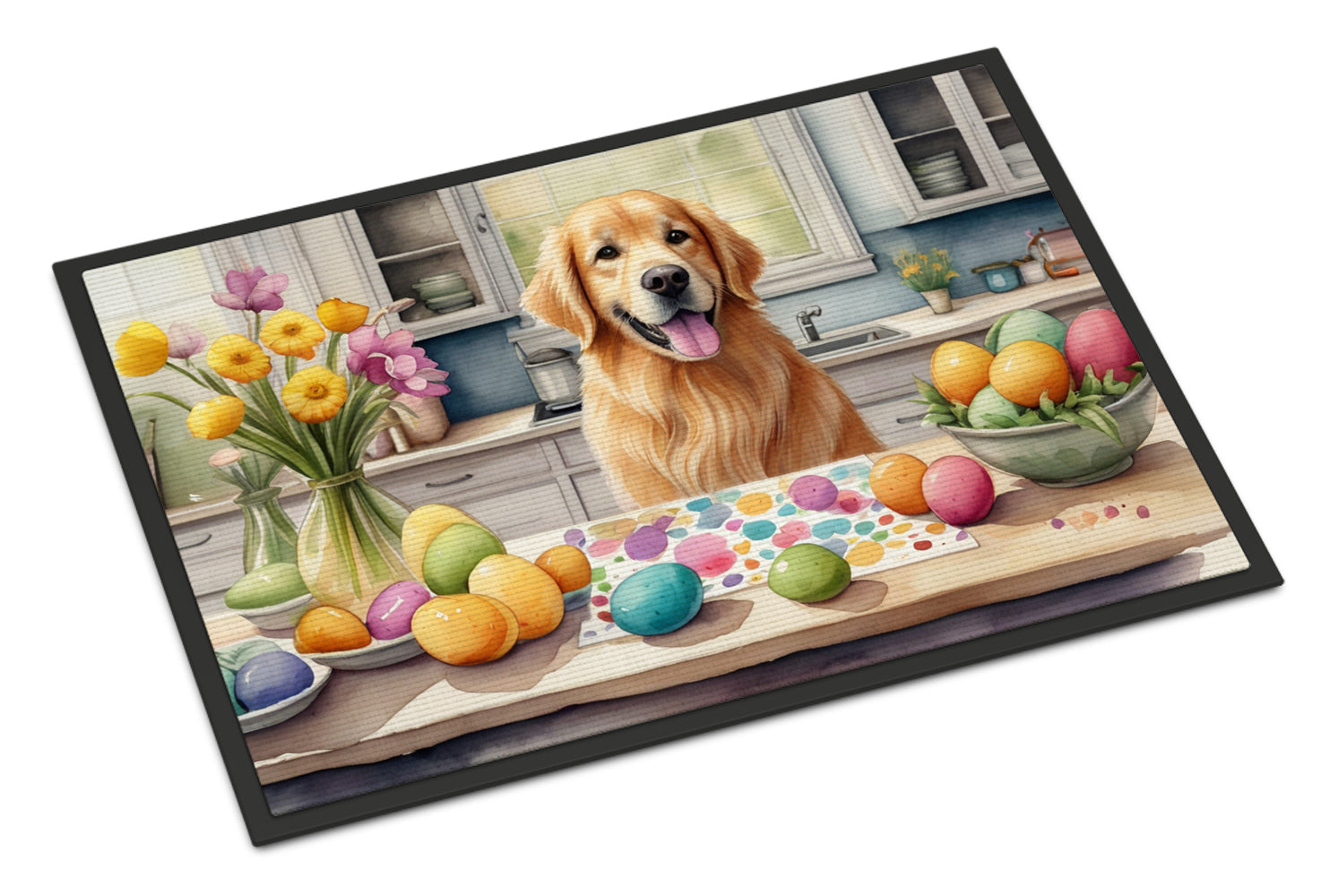 Decorating Easter Golden Retriever Doormat Indoor Outdoor 18H X 27W Front Door Mat Rugs for Entryway, Non Slip Washable