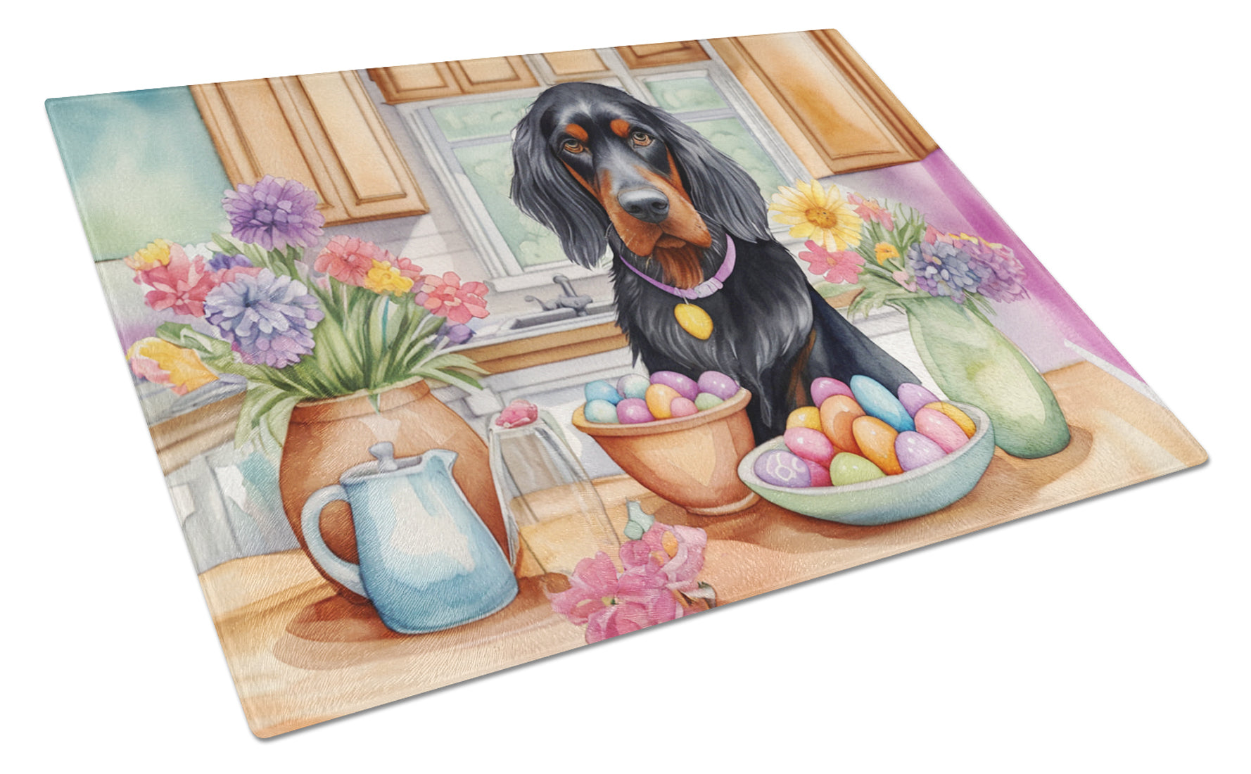 Decorating Easter Gordon Setter Cutting Board Tempered Glass Kitchen Cutting Surface, Heat Resistant Chopping, Non-Slip Feet, Food Prep & Serving