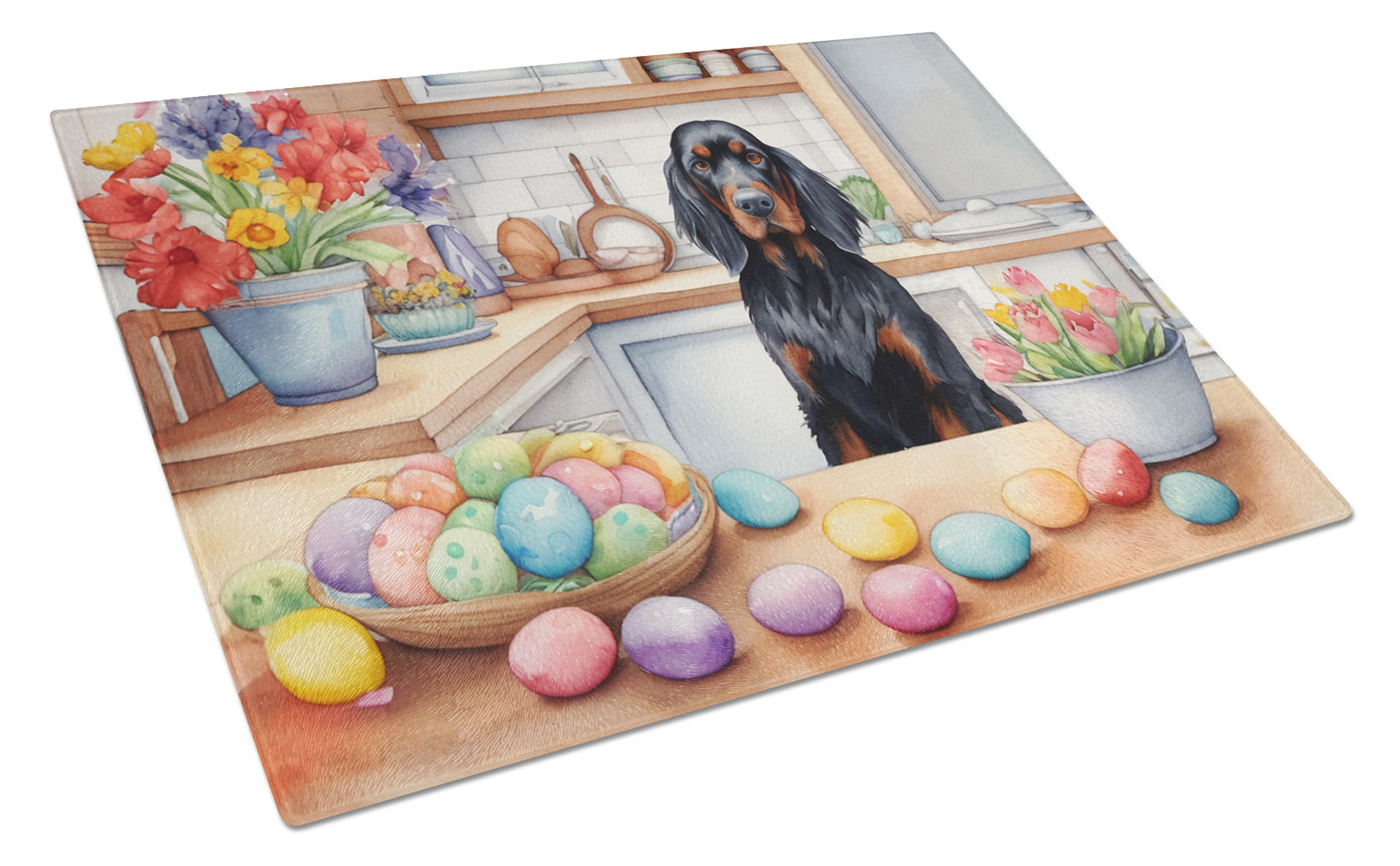 Decorating Easter Gordon Setter Cutting Board Tempered Glass Kitchen Cutting Surface, Heat Resistant Chopping, Non-Slip Feet, Food Prep & Serving