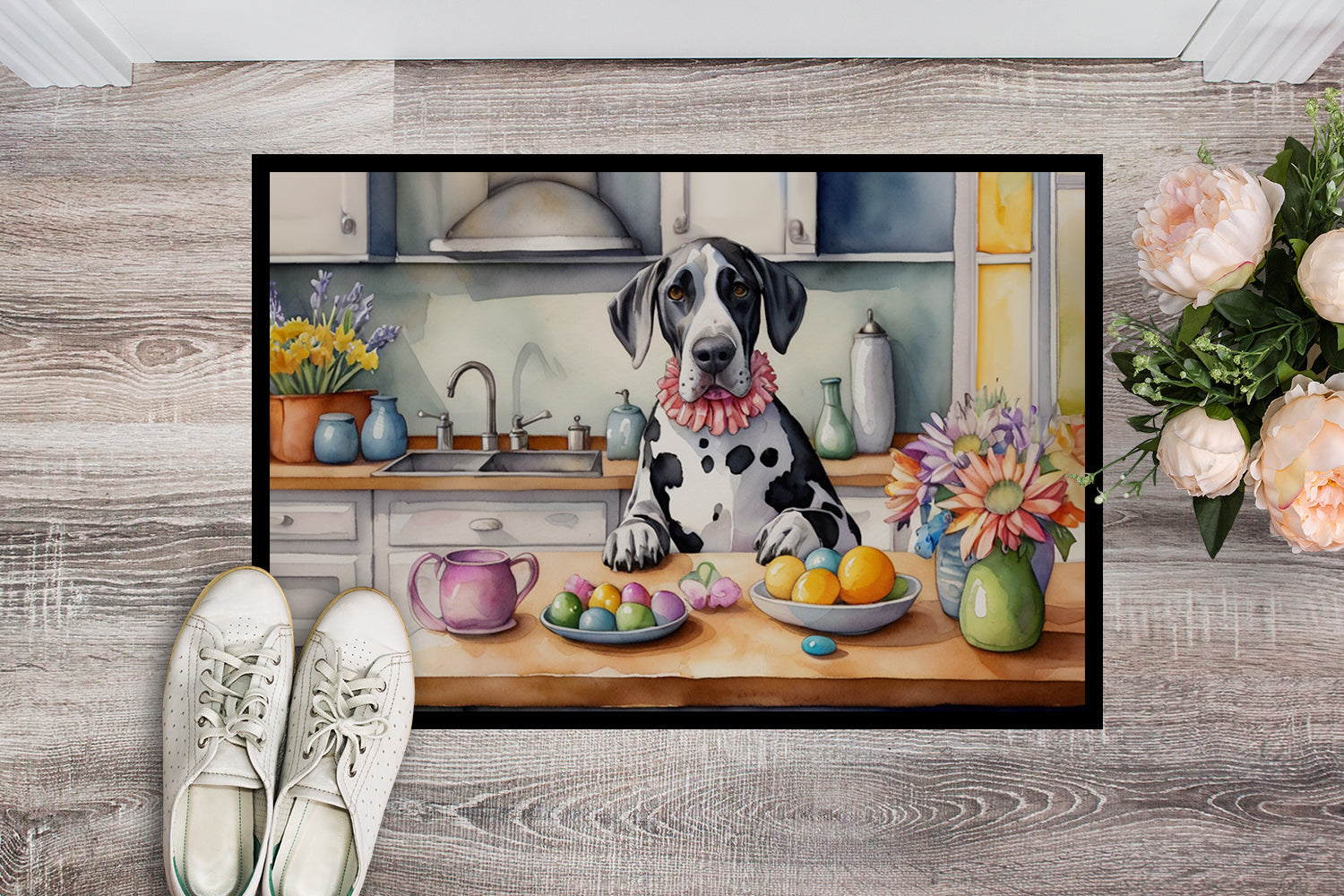 Decorating Easter Great Dane Doormat Indoor Outdoor 24H X 36W Front Door Mat Rugs for Entryway, Non Slip Washable Low Pile,