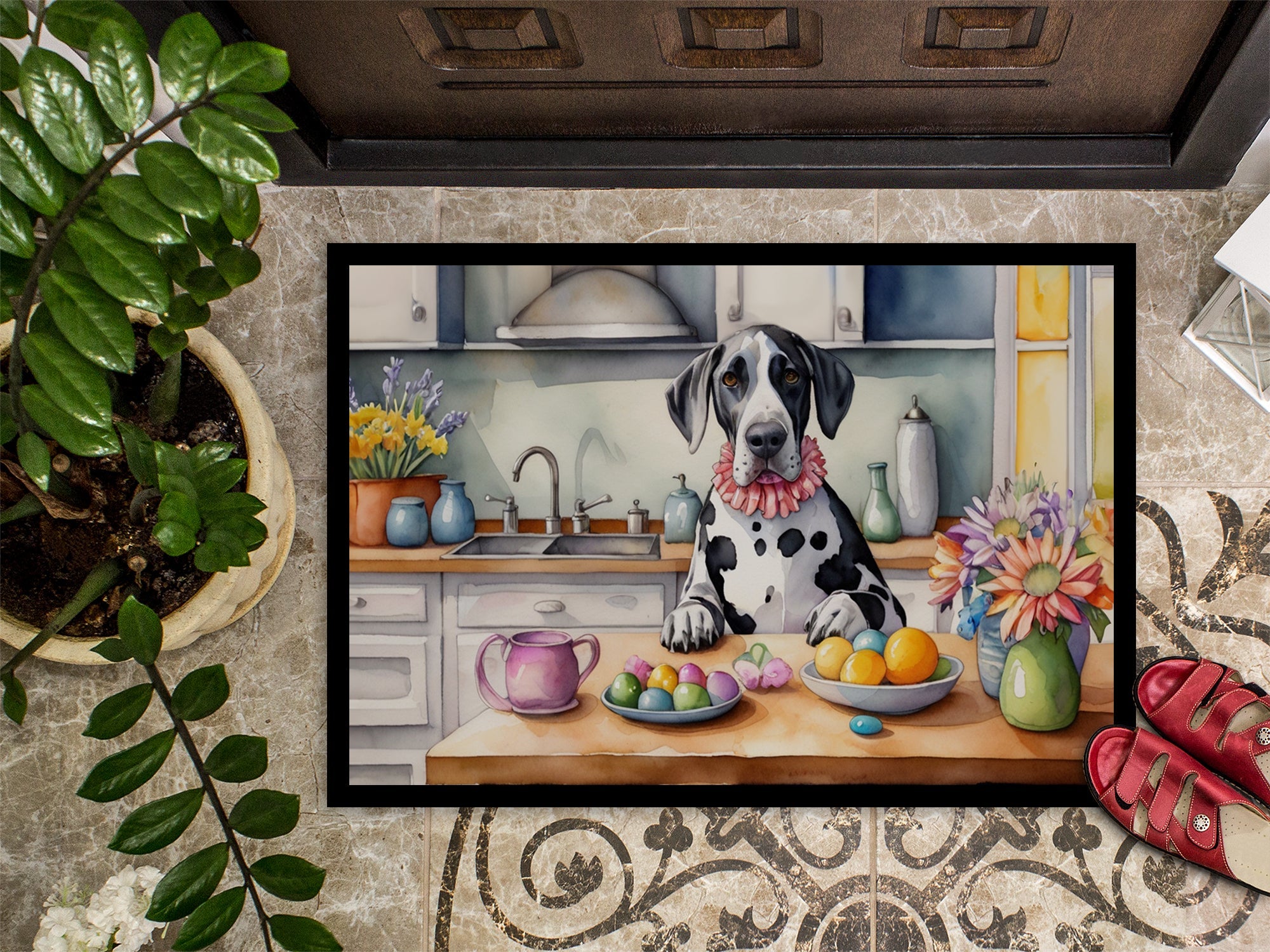 Decorating Easter Great Dane Doormat Indoor Outdoor 24H X 36W Front Door Mat Rugs for Entryway, Non Slip Washable Low Pile,