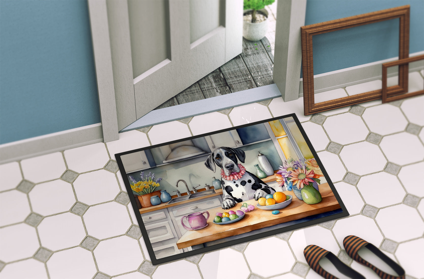 Decorating Easter Great Dane Doormat Indoor Outdoor 18H X 27W Front Door Mat Rugs for Entryway, Non Slip Washable