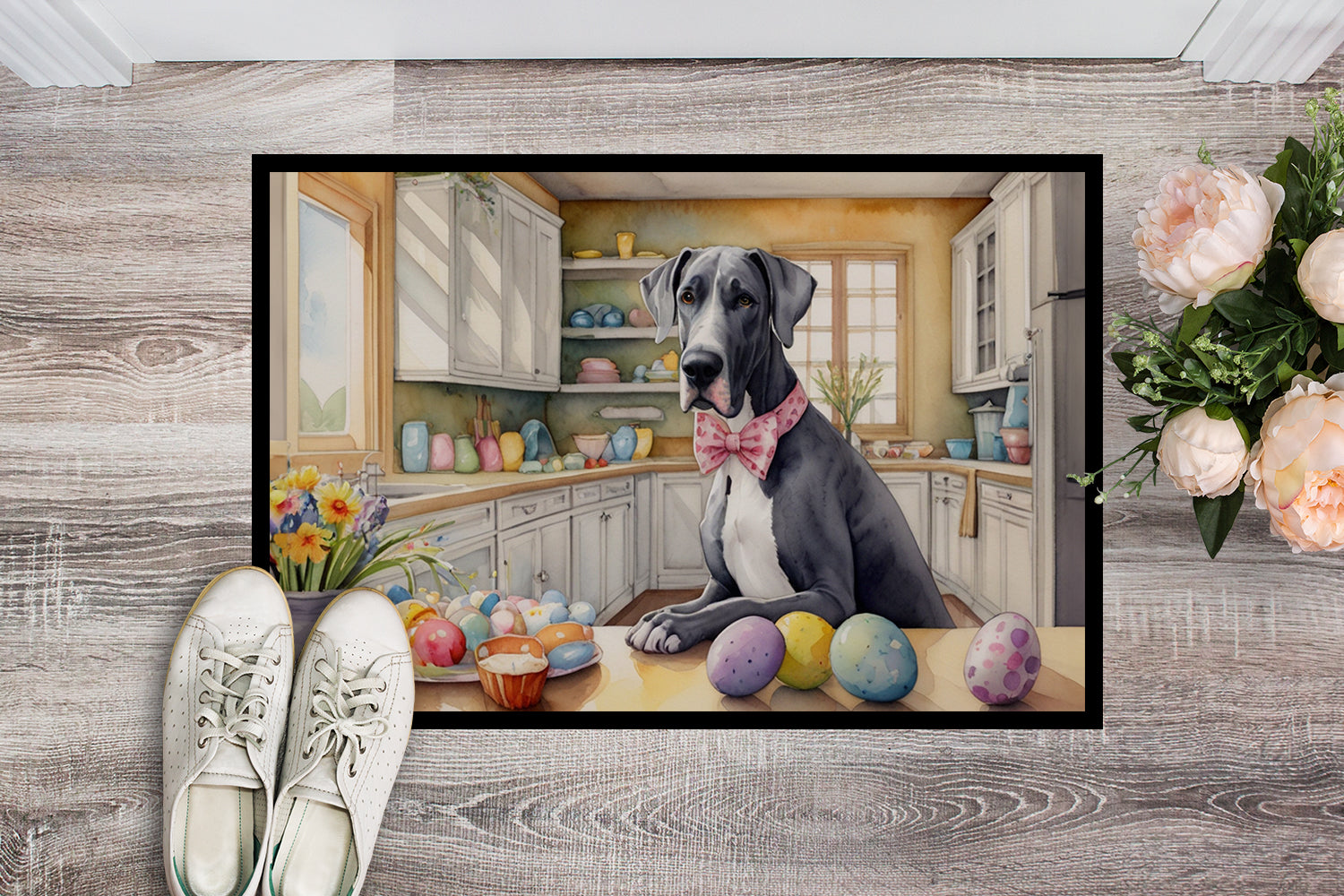 Decorating Easter Great Dane Doormat Indoor Outdoor 24H X 36W Front Door Mat Rugs for Entryway, Non Slip Washable Low Pile,