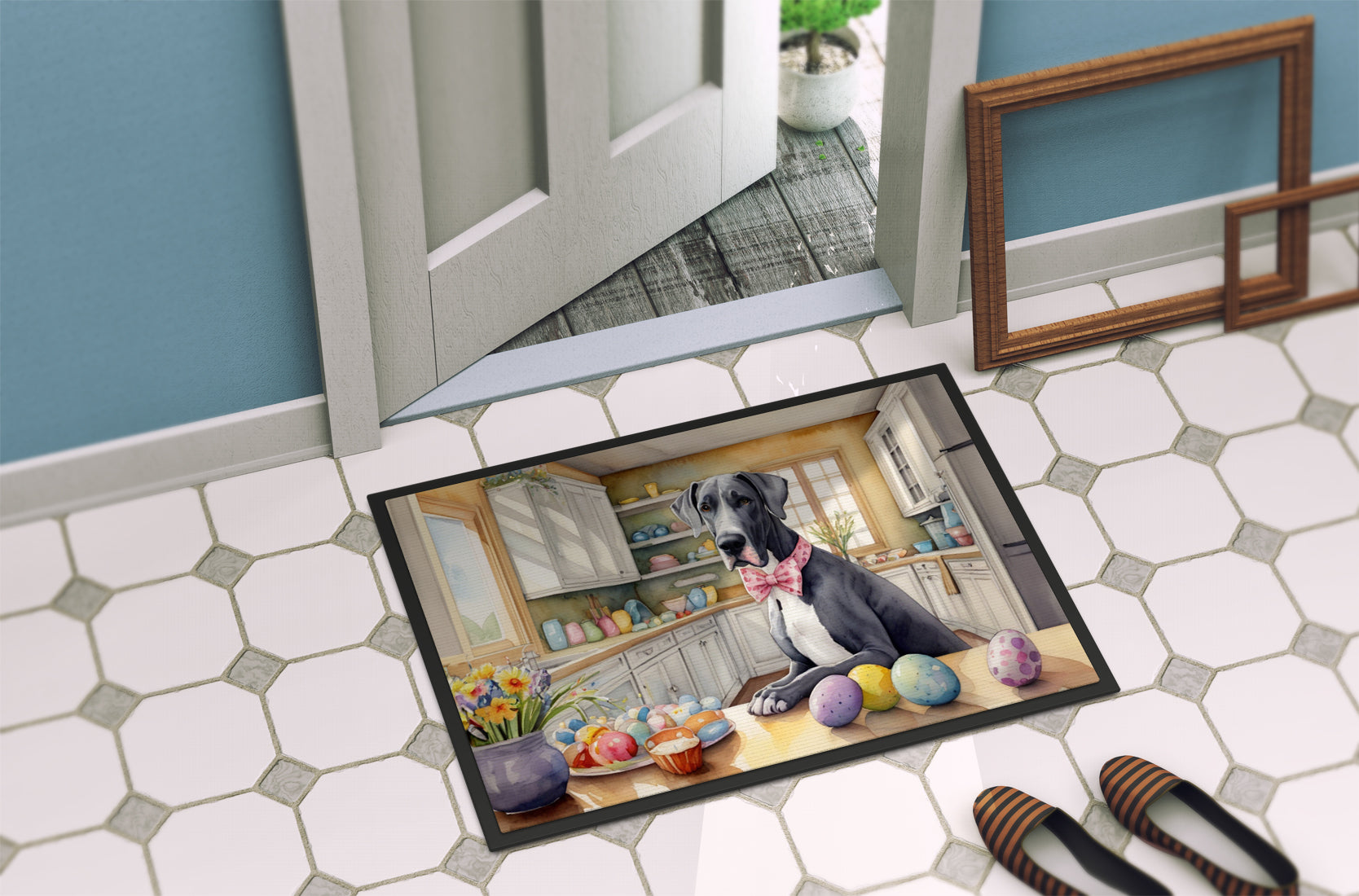 Decorating Easter Great Dane Doormat Indoor Outdoor 18H X 27W Front Door Mat Rugs for Entryway, Non Slip Washable
