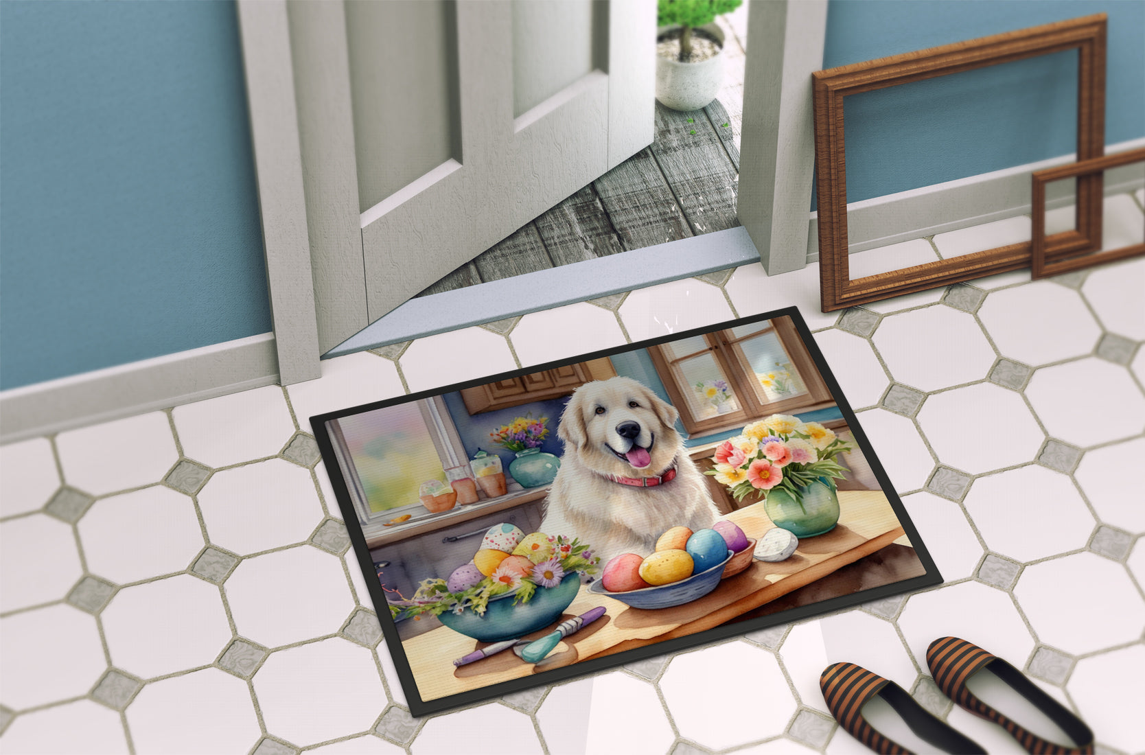 Decorating Easter Great Pyrenees Doormat Indoor Outdoor 18H X 27W Front Door Mat Rugs for Entryway, Non Slip Washable