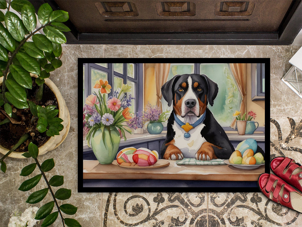 Decorating Easter Greater Swiss Mountain Dog Doormat Indoor Outdoor 24H X 36W Front Door Mat Rugs for Entryway, Non Slip Washable Low Pile,