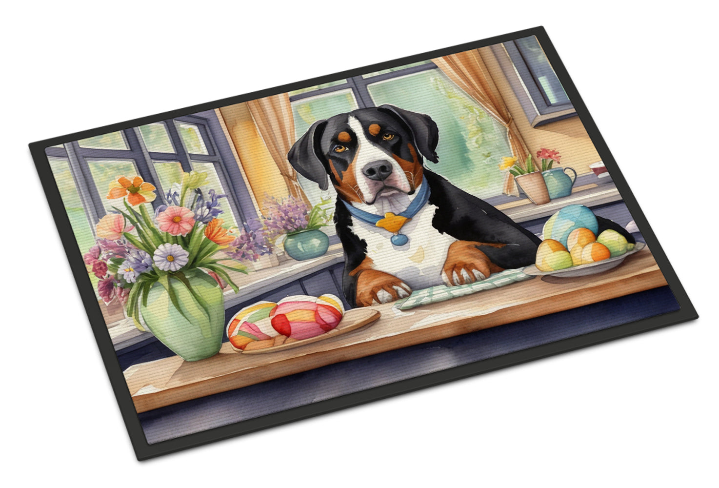 Decorating Easter Greater Swiss Mountain Dog Doormat Indoor Outdoor 18H X 27W Front Door Mat Rugs for Entryway, Non Slip Washable