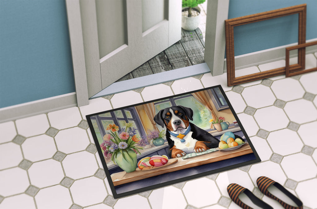 Decorating Easter Greater Swiss Mountain Dog Doormat Indoor Outdoor 18H X 27W Front Door Mat Rugs for Entryway, Non Slip Washable