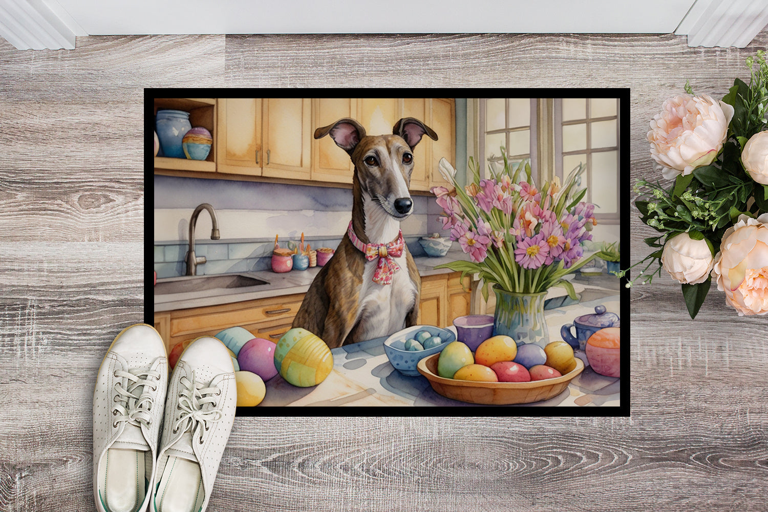 Decorating Easter Greyhound Doormat Indoor Outdoor 24H X 36W Front Door Mat Rugs for Entryway, Non Slip Washable Low Pile,