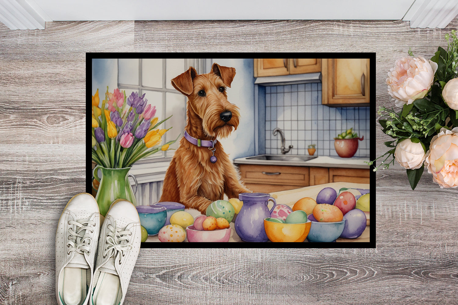 Decorating Easter Irish Terrier Doormat Indoor Outdoor 24H X 36W Front Door Mat Rugs for Entryway, Non Slip Washable Low Pile,