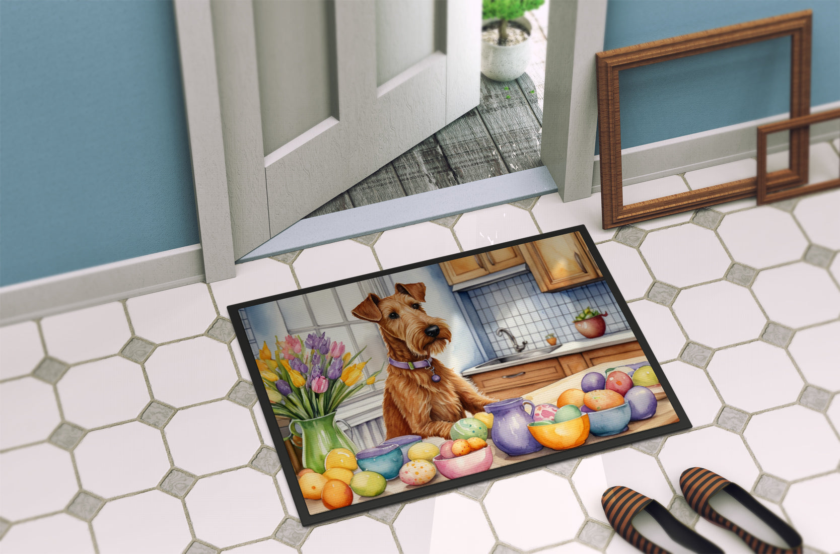 Decorating Easter Irish Terrier Doormat Indoor Outdoor 18H X 27W Front Door Mat Rugs for Entryway, Non Slip Washable