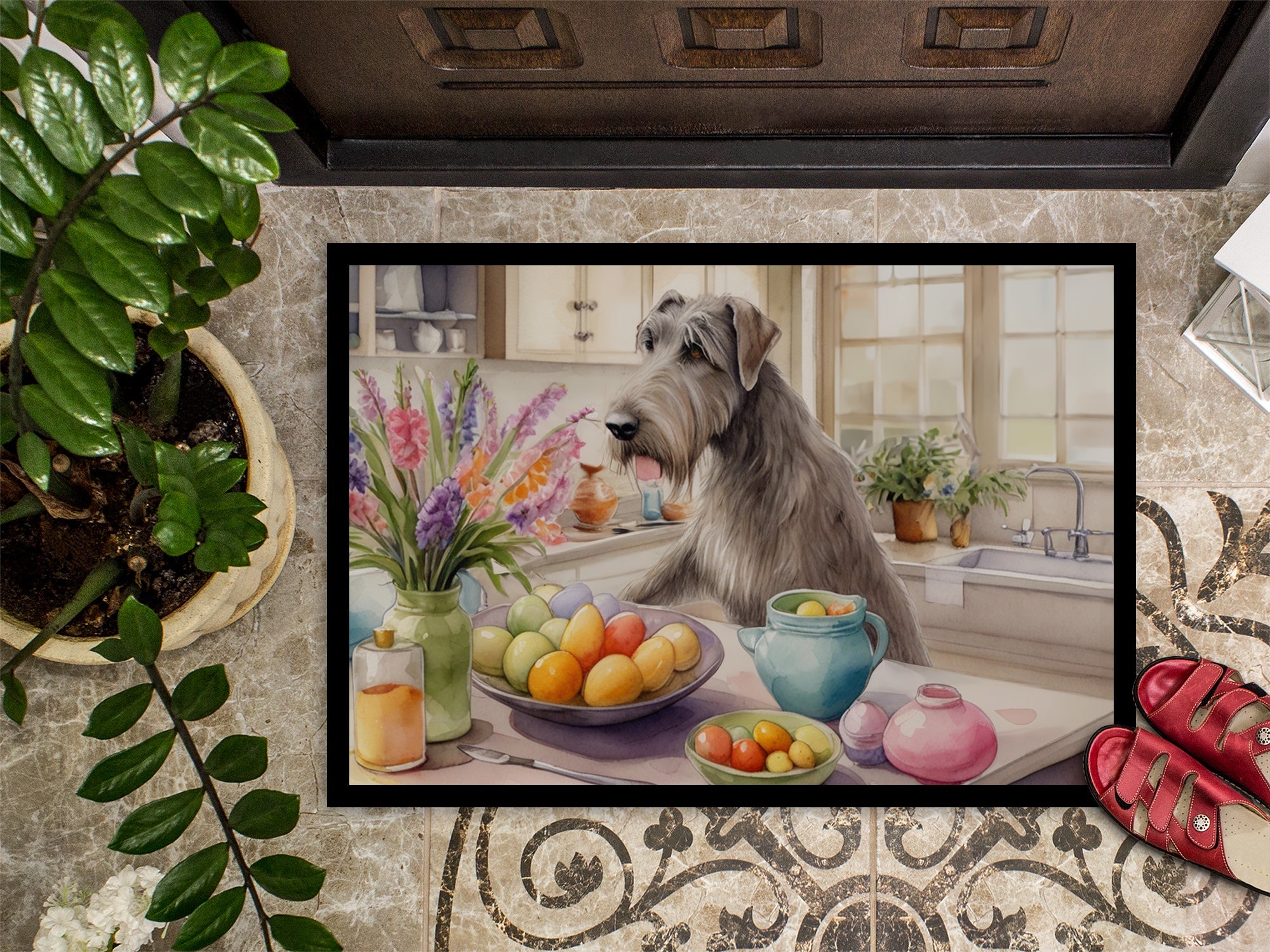 Decorating Easter Irish Wolfhound Doormat Indoor Outdoor 24H X 36W Front Door Mat Rugs for Entryway, Non Slip Washable Low Pile,