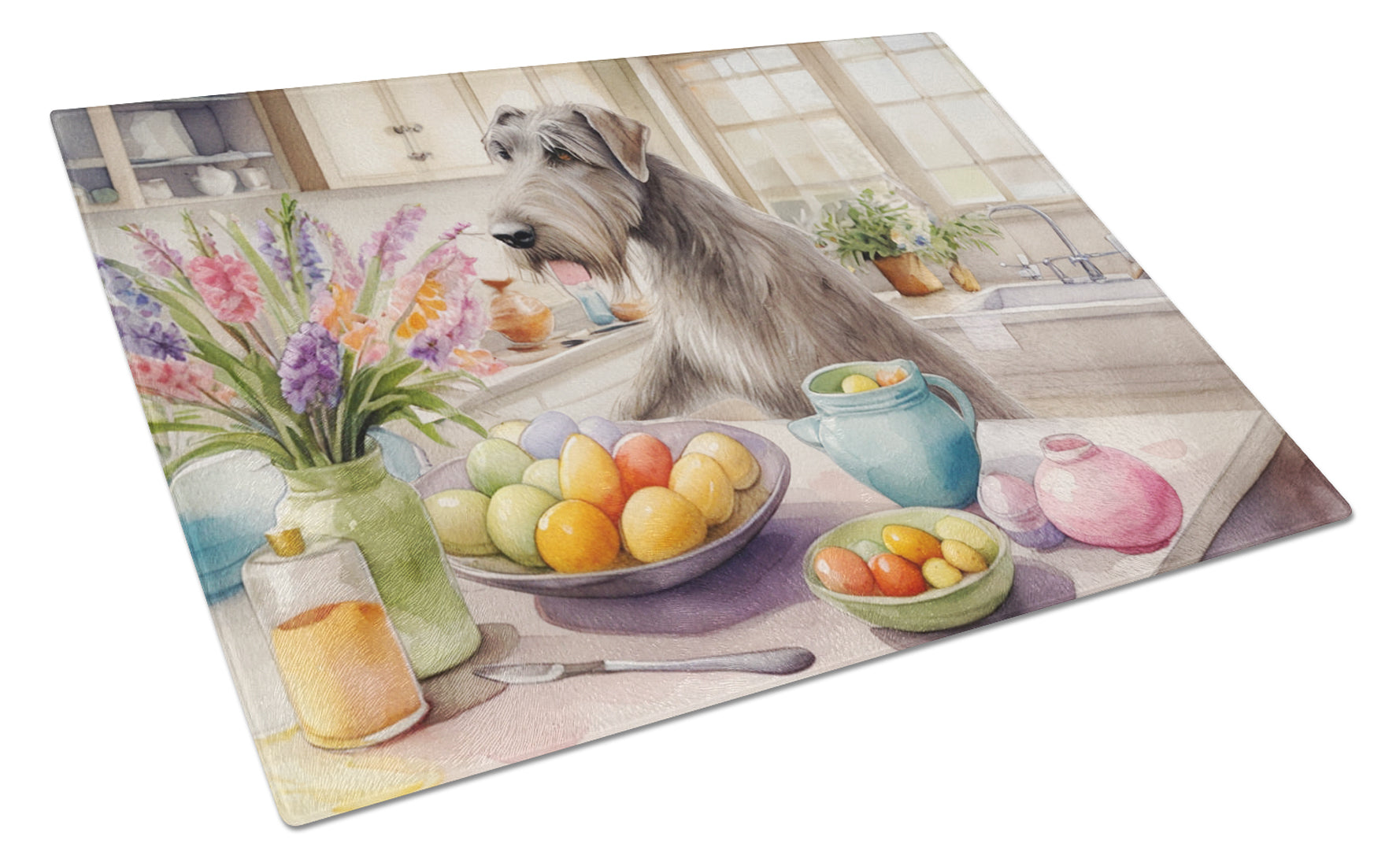 Decorating Easter Irish Wolfhound Cutting Board Tempered Glass Kitchen Cutting Surface, Heat Resistant Chopping, Non-Slip Feet, Food Prep & Serving
