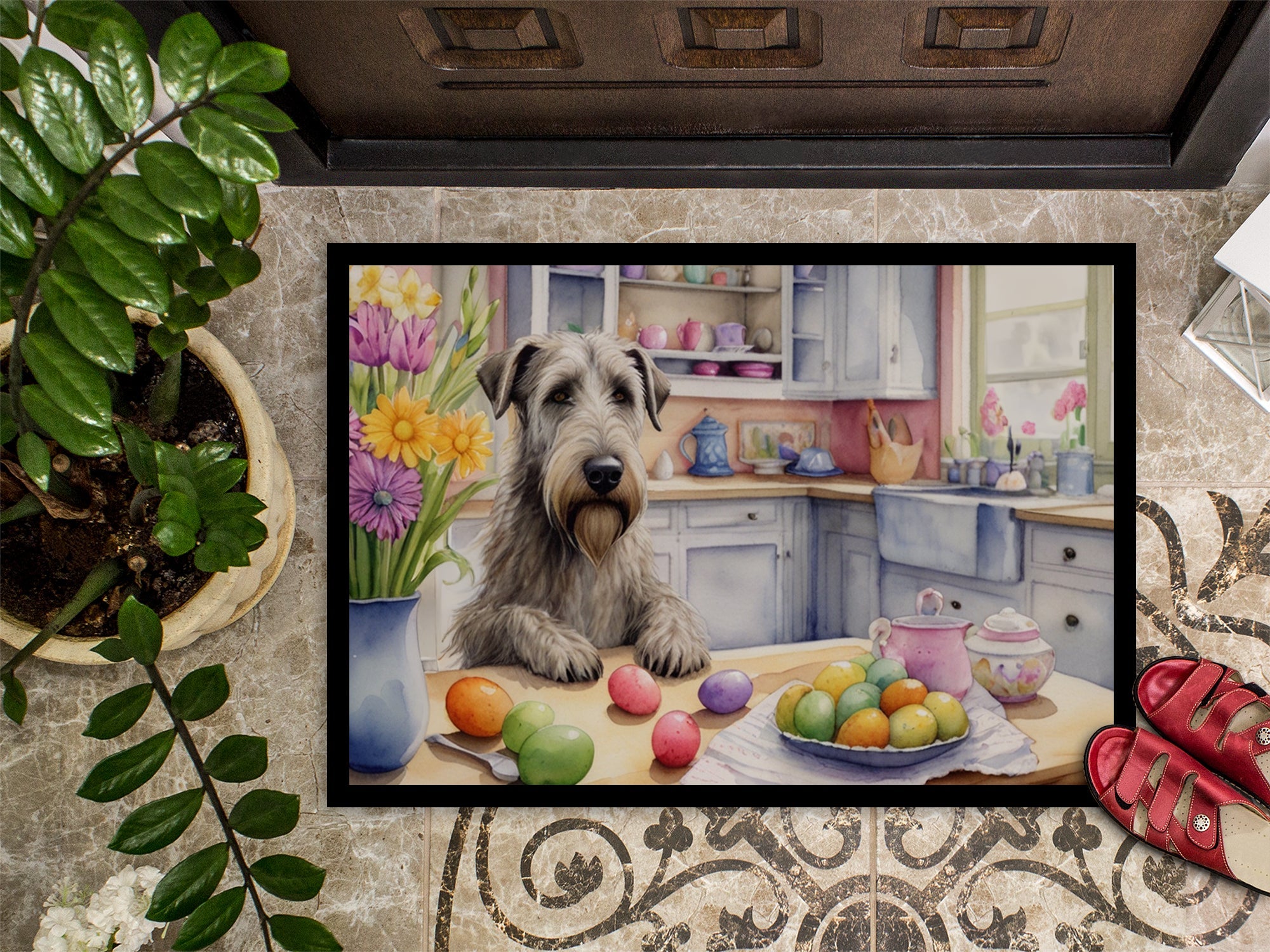 Decorating Easter Irish Wolfhound Doormat Indoor Outdoor 24H X 36W Front Door Mat Rugs for Entryway, Non Slip Washable Low Pile,