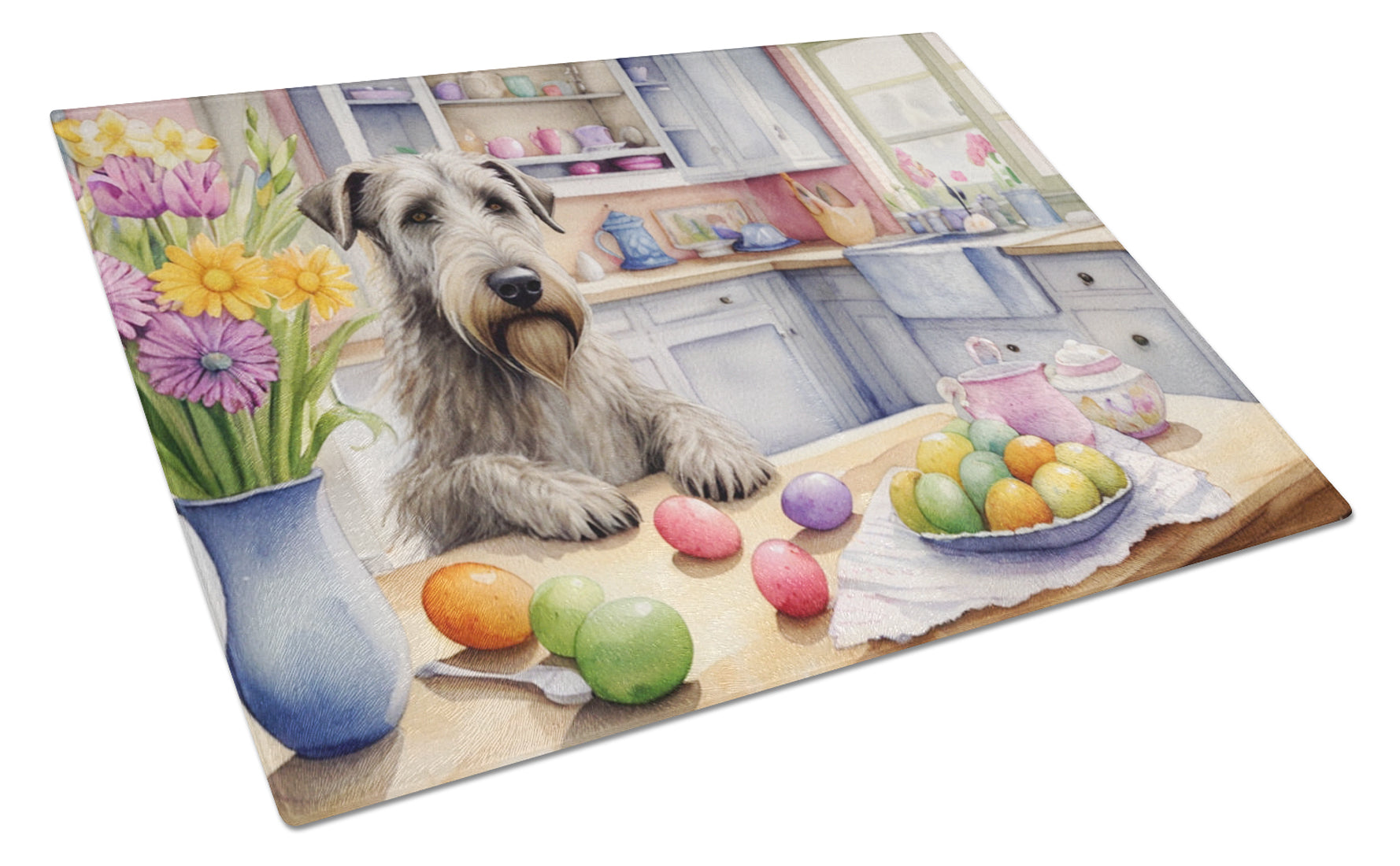 Decorating Easter Irish Wolfhound Cutting Board Tempered Glass Kitchen Cutting Surface, Heat Resistant Chopping, Non-Slip Feet, Food Prep & Serving