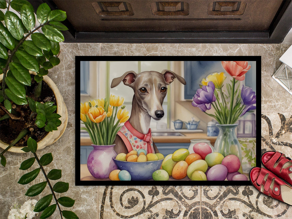 Decorating Easter Italian Greyhound Doormat Indoor Outdoor 24H X 36W Front Door Mat Rugs for Entryway, Non Slip Washable Low Pile,
