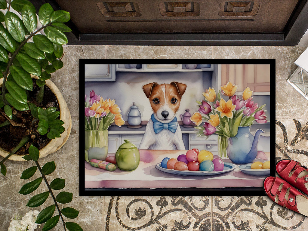Decorating Easter Jack Russell Terrier Doormat Indoor Outdoor 24H X 36W Front Door Mat Rugs for Entryway, Non Slip Washable Low Pile,