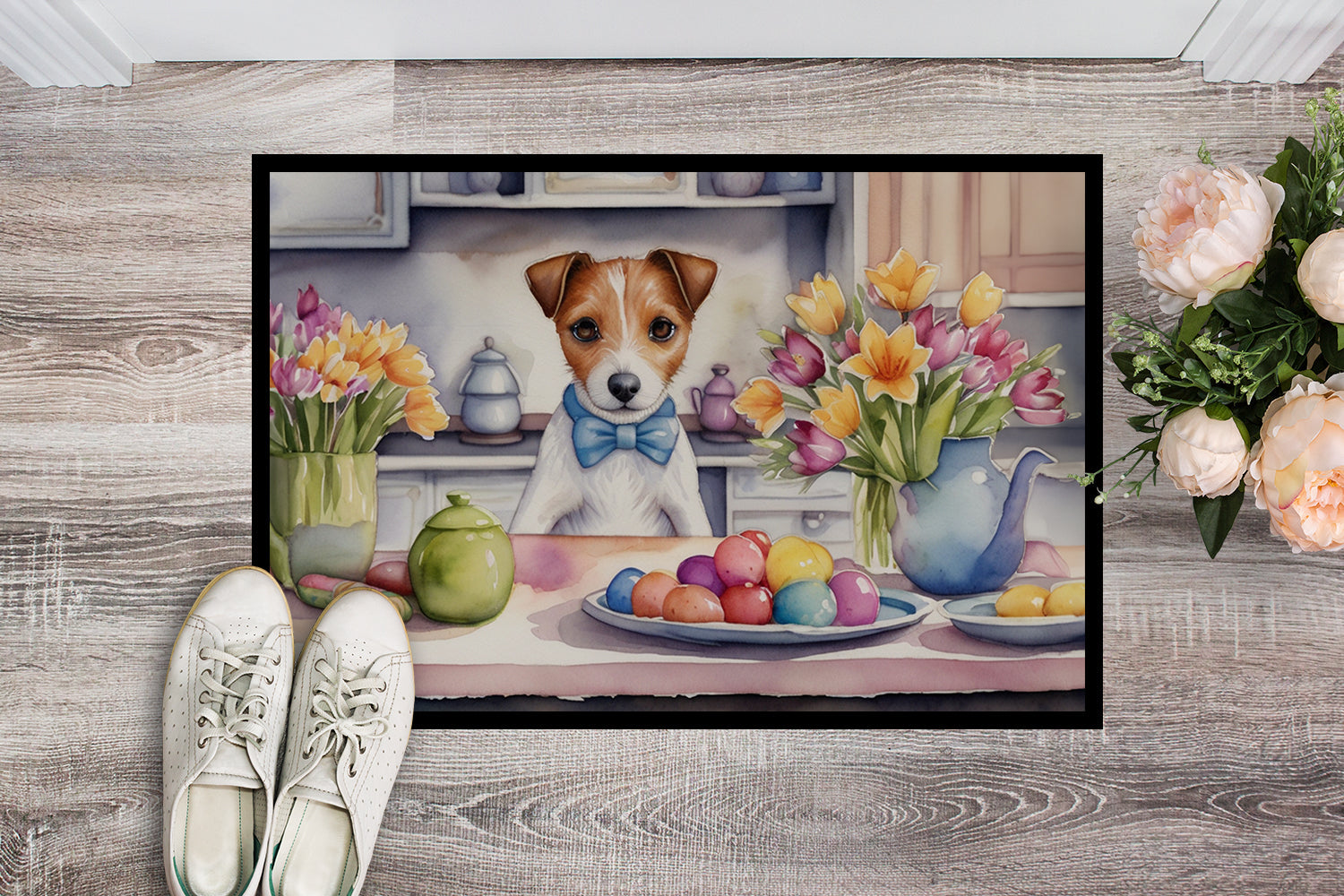 Decorating Easter Jack Russell Terrier Doormat Indoor Outdoor 18H X 27W Front Door Mat Rugs for Entryway, Non Slip Washable