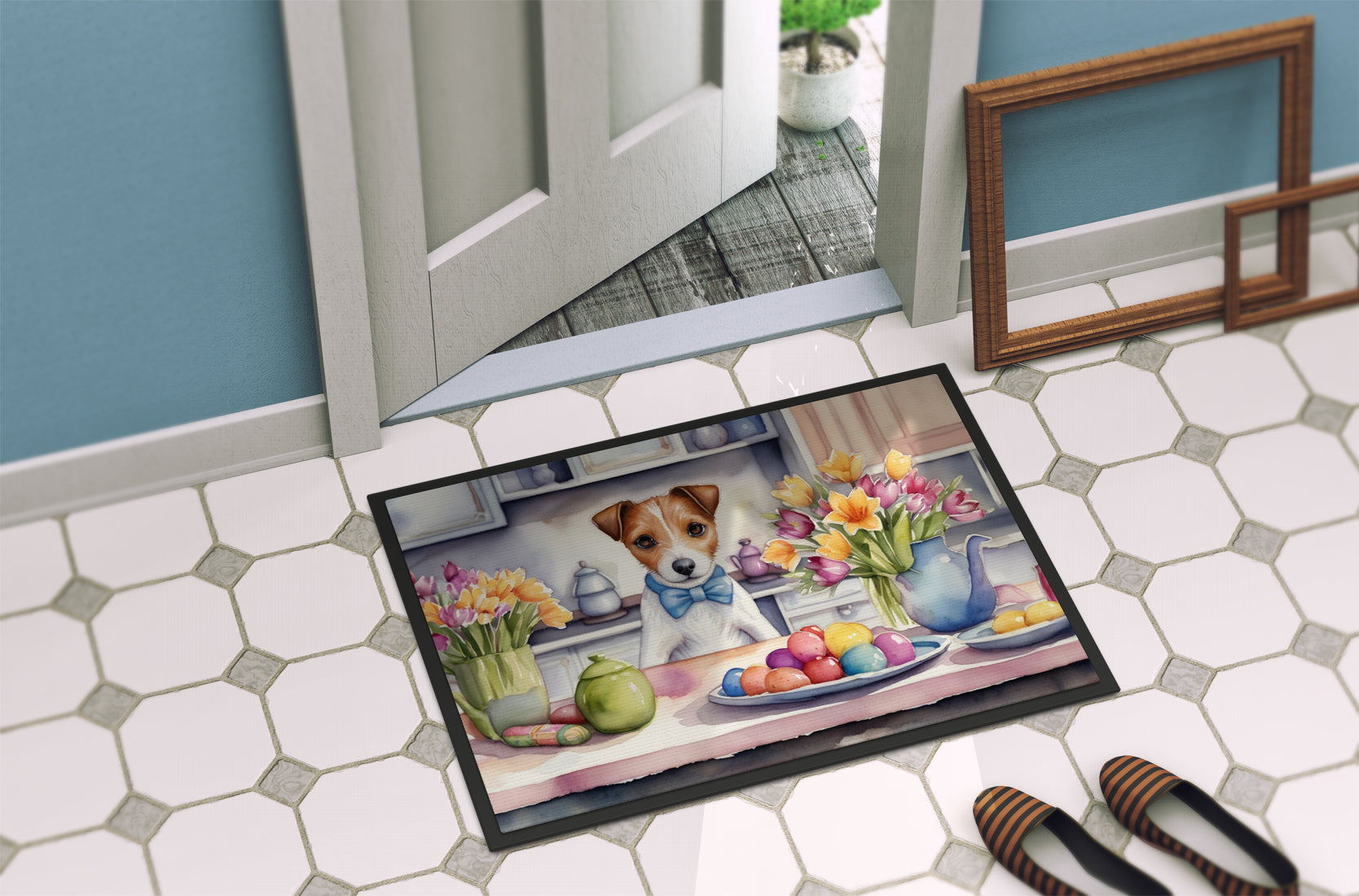 Decorating Easter Jack Russell Terrier Doormat Indoor Outdoor 18H X 27W Front Door Mat Rugs for Entryway, Non Slip Washable