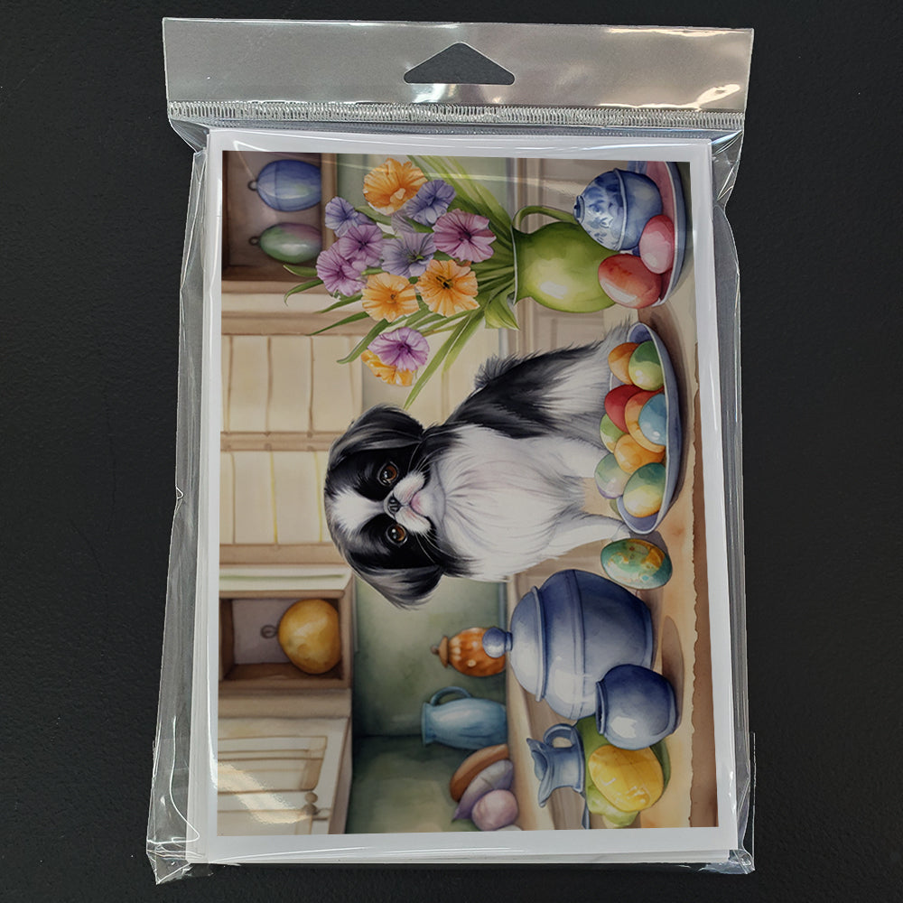 Decorating Easter Japanese Chin Greeting Cards Pack of 8 Blank Cards with Envelopes Whimsical A7 Size 5x7