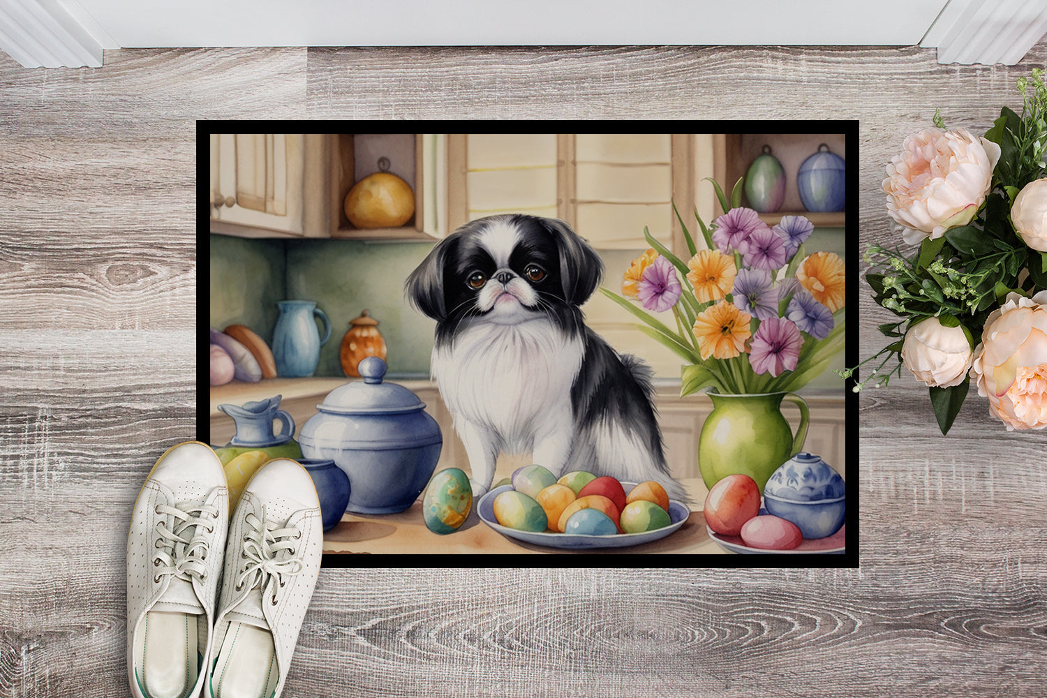 Decorating Easter Japanese Chin Doormat Indoor Outdoor 24H X 36W Front Door Mat Rugs for Entryway, Non Slip Washable Low Pile,