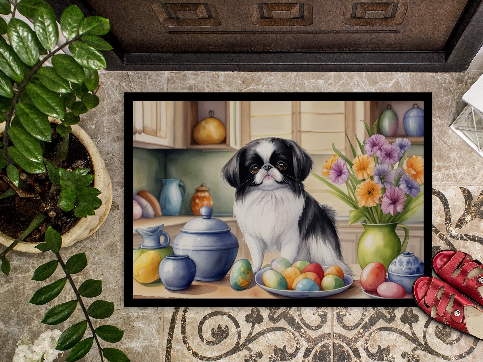 Decorating Easter Japanese Chin Doormat Indoor Outdoor 24H X 36W Front Door Mat Rugs for Entryway, Non Slip Washable Low Pile,