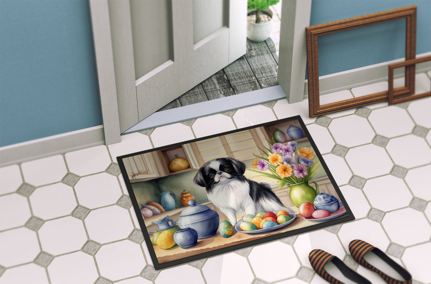Decorating Easter Japanese Chin Doormat Indoor Outdoor 18H X 27W Front Door Mat Rugs for Entryway, Non Slip Washable