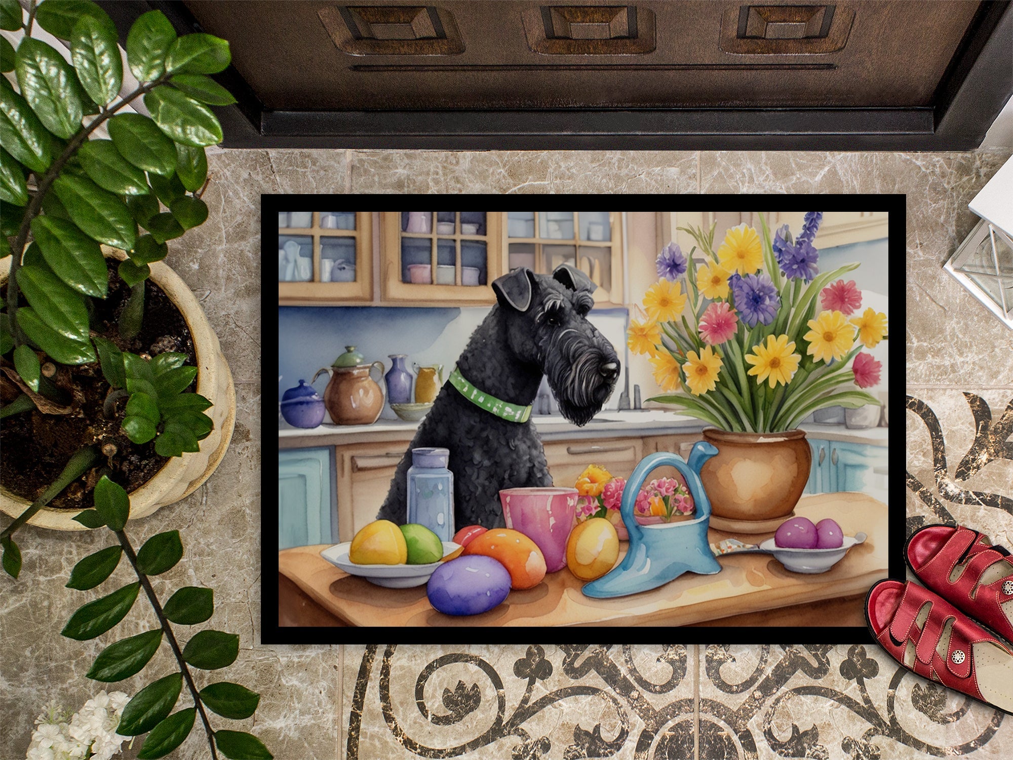 Decorating Easter Kerry Blue Terrier Doormat Indoor Outdoor 24H X 36W Front Door Mat Rugs for Entryway, Non Slip Washable Low Pile,