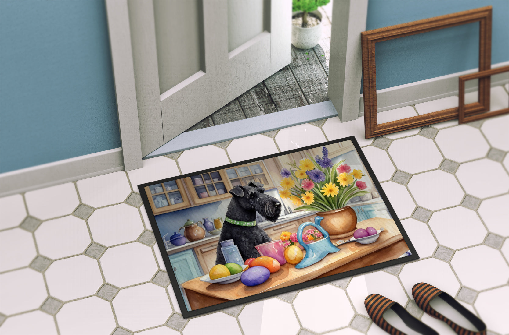 Decorating Easter Kerry Blue Terrier Doormat Indoor Outdoor 18H X 27W Front Door Mat Rugs for Entryway, Non Slip Washable