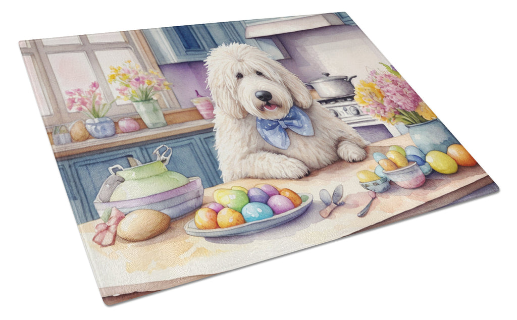Decorating Easter Komondor Cutting Board Tempered Glass Kitchen Cutting Surface, Heat Resistant Chopping, Non-Slip Feet, Food Prep & Serving