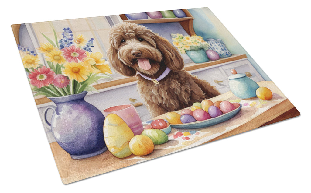 Decorating Easter Labradoodle Cutting Board Tempered Glass Kitchen Cutting Surface, Heat Resistant Chopping, Non-Slip Feet, Food Prep & Serving