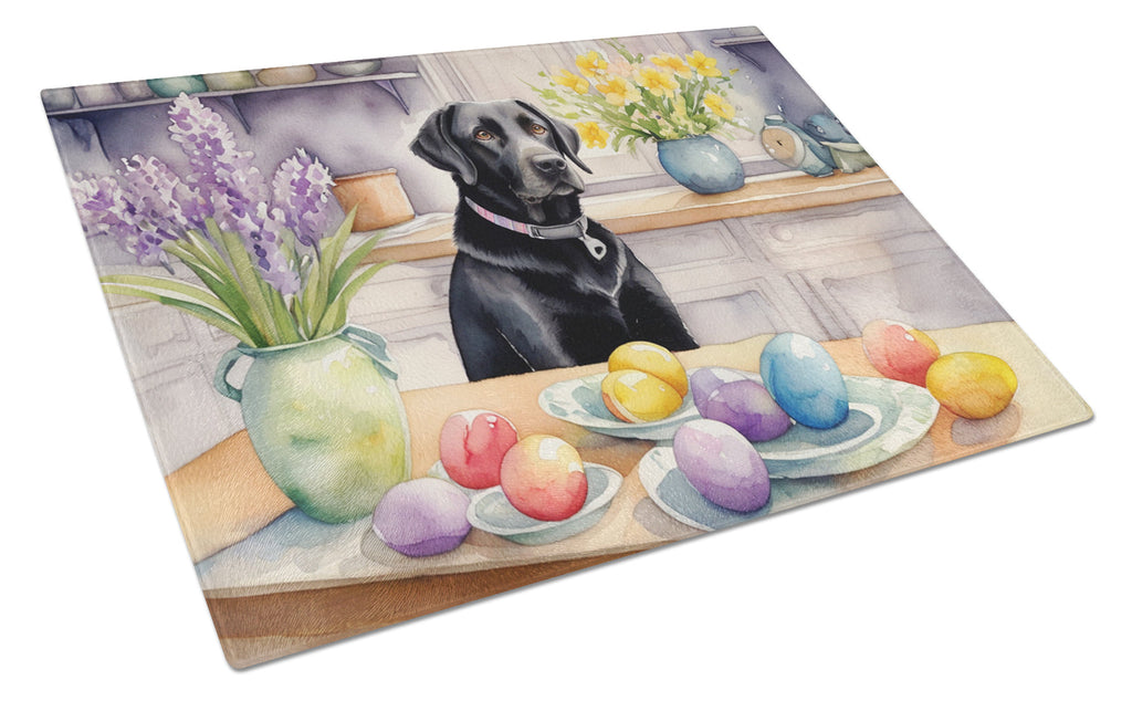 Decorating Easter Black Labrador Retriever Cutting Board Tempered Glass Kitchen Cutting Surface, Heat Resistant Chopping, Non-Slip Feet, Food Prep & Serving