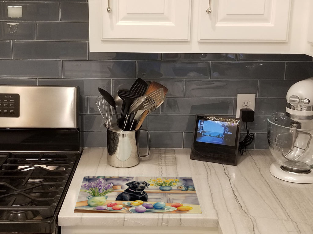 Decorating Easter Black Labrador Retriever Cutting Board Tempered Glass Kitchen Cutting Surface, Heat Resistant Chopping, Non-Slip Feet, Food Prep & Serving
