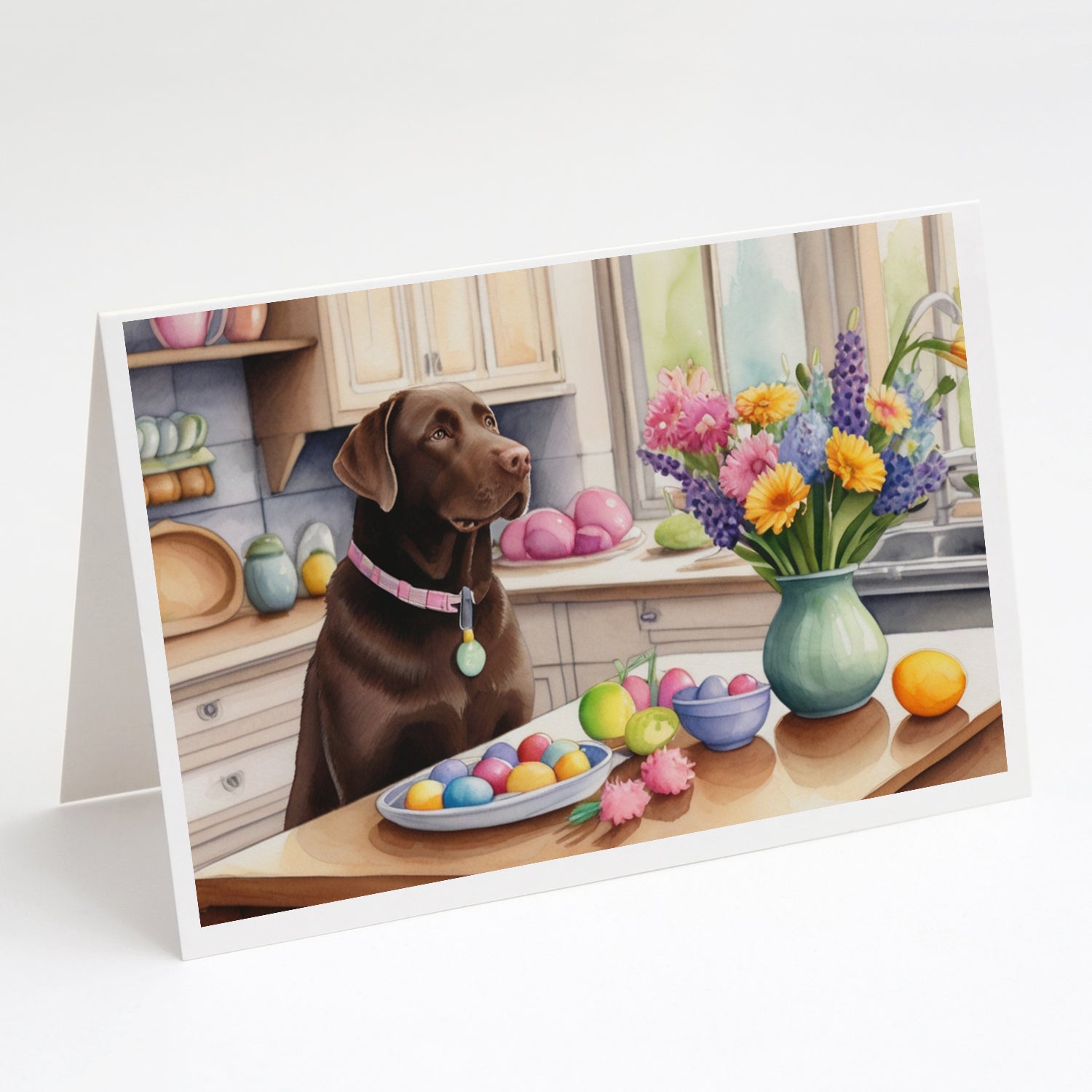 Decorating Easter Chocolate Labrador Retriever Greeting Cards Pack of 8 Blank Cards with Envelopes Whimsical A7 Size 5x7