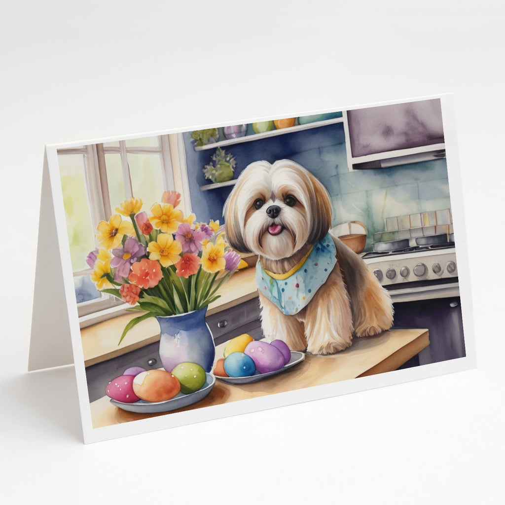 Decorating Easter Lhasa Apso Greeting Cards Pack of 8 Blank Cards with Envelopes Whimsical A7 Size 5x7