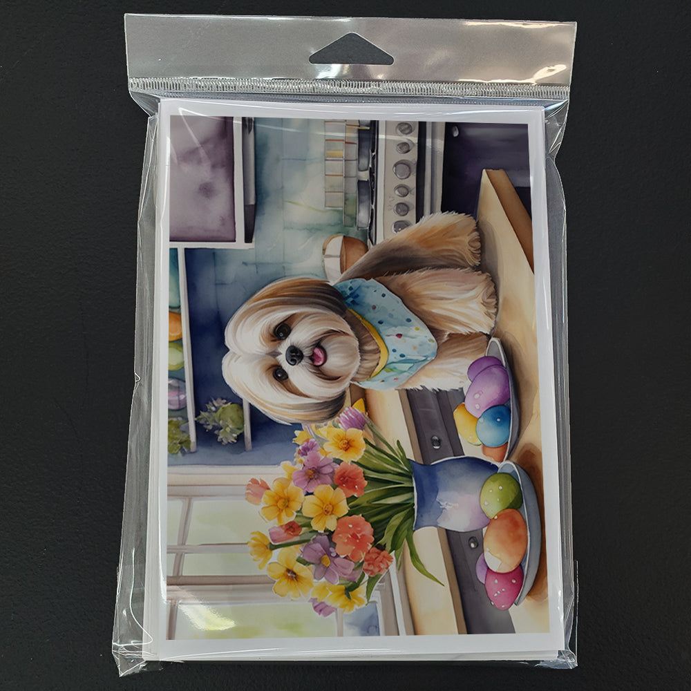 Decorating Easter Lhasa Apso Greeting Cards Pack of 8 Blank Cards with Envelopes Whimsical A7 Size 5x7