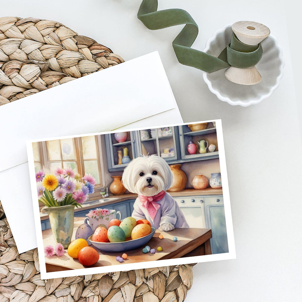 Decorating Easter Maltese Greeting Cards Pack of 8 Blank Cards with Envelopes Whimsical A7 Size 5x7