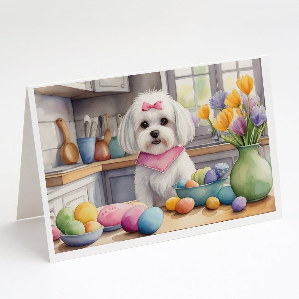 Decorating Easter Maltese Greeting Cards Pack of 8 Blank Cards with Envelopes Whimsical A7 Size 5x7