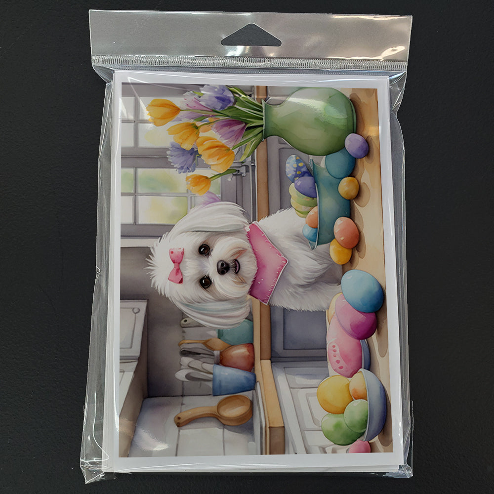 Decorating Easter Maltese Greeting Cards Pack of 8 Blank Cards with Envelopes Whimsical A7 Size 5x7