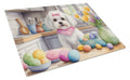 Decorating Easter Maltese Cutting Board Tempered Glass Kitchen Cutting Surface, Heat Resistant Chopping, Non-Slip Feet, Food Prep & Serving