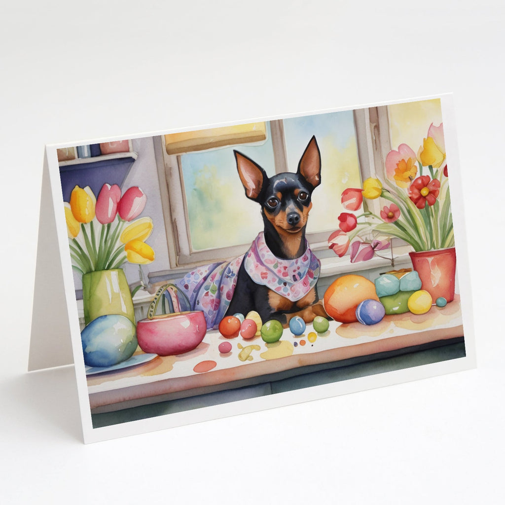 Decorating Easter Miniature Pinscher Greeting Cards Pack of 8 Blank Cards with Envelopes Whimsical A7 Size 5x7