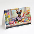 Decorating Easter Miniature Pinscher Greeting Cards Pack of 8 Blank Cards with Envelopes Whimsical A7 Size 5x7