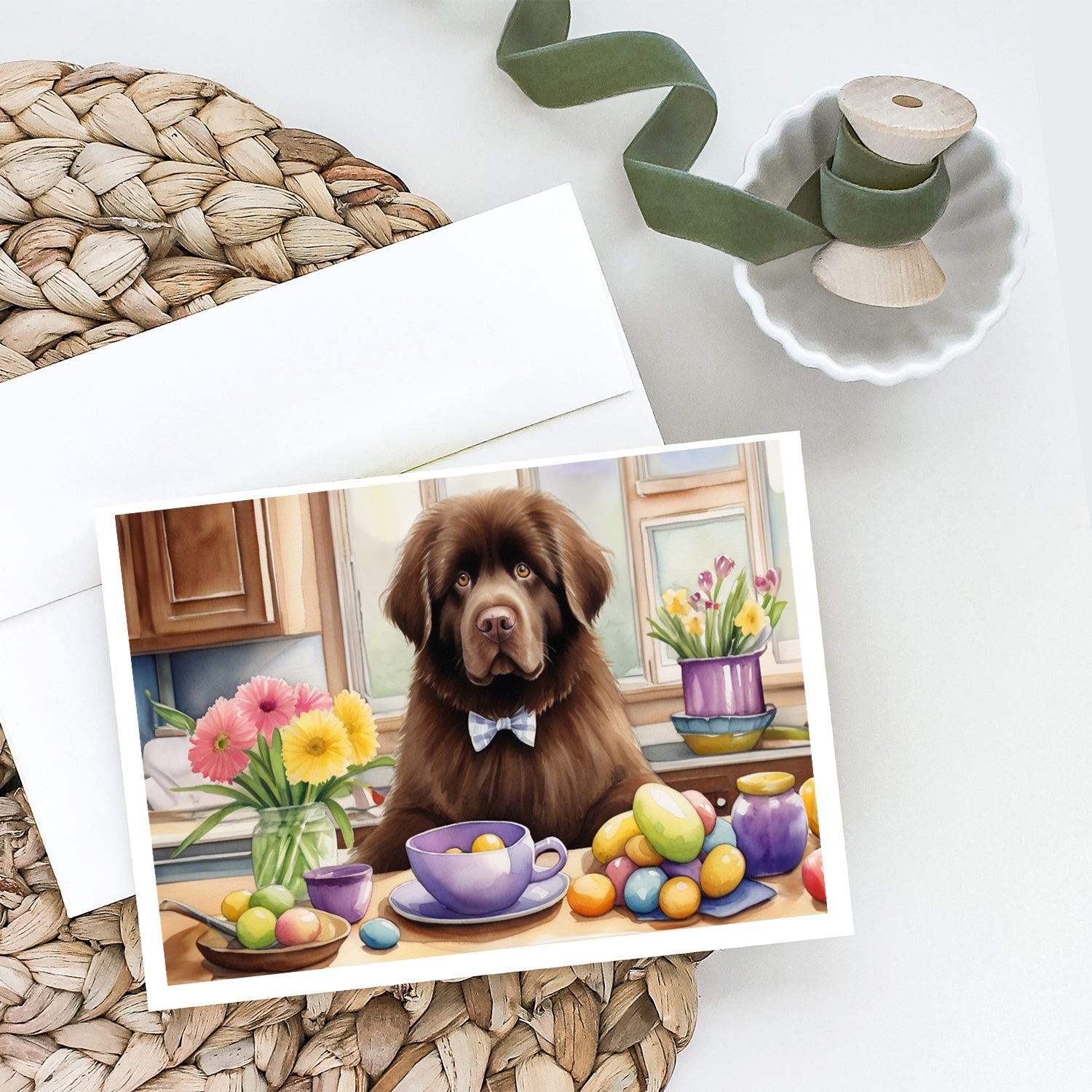 Decorating Easter Newfoundland Greeting Cards Pack of 8 Blank Cards with Envelopes Whimsical A7 Size 5x7