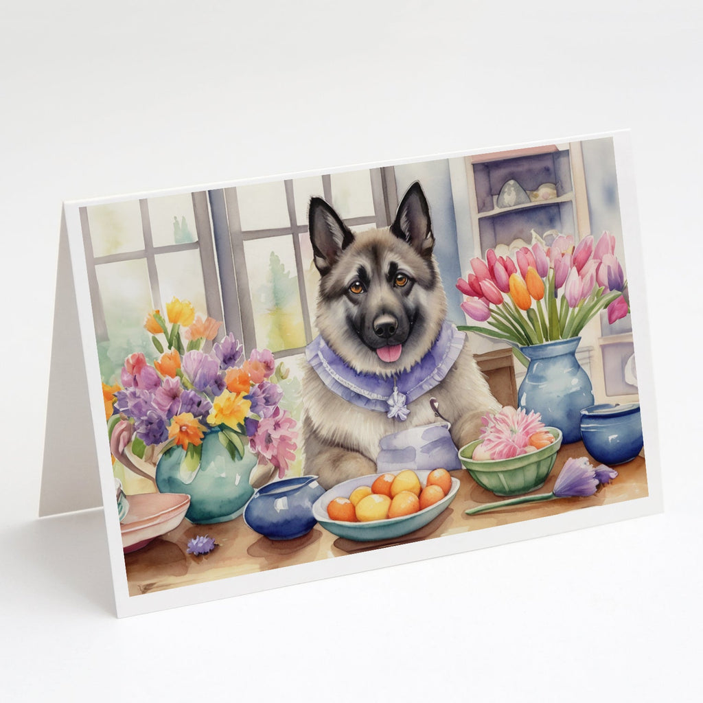 Decorating Easter Norwegian Elkhound Greeting Cards Pack of 8 Blank Cards with Envelopes Whimsical A7 Size 5x7